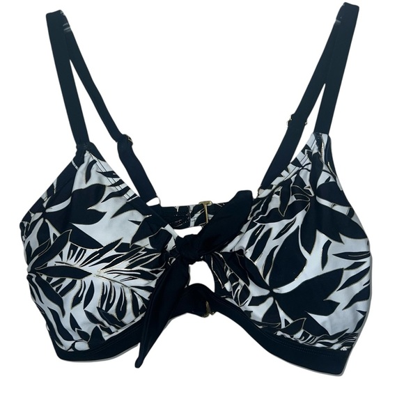 Vintage Other - Vintage Heat Swimwear Swim Top Black, White & Gold Tropical Print Size 18W